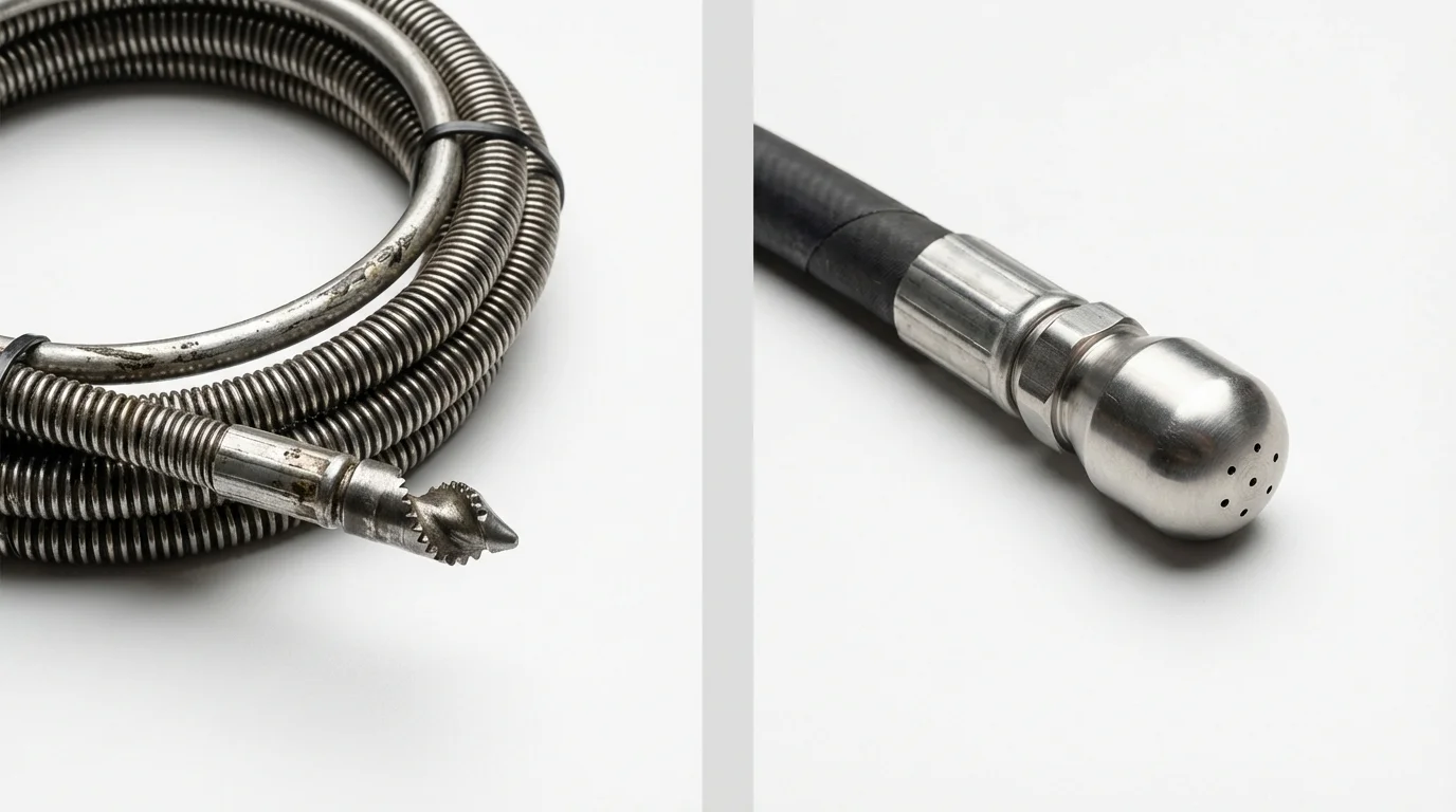 Drain snake cable and hydro jetting nozzle used for drain cleaning in Byrdstown, TN